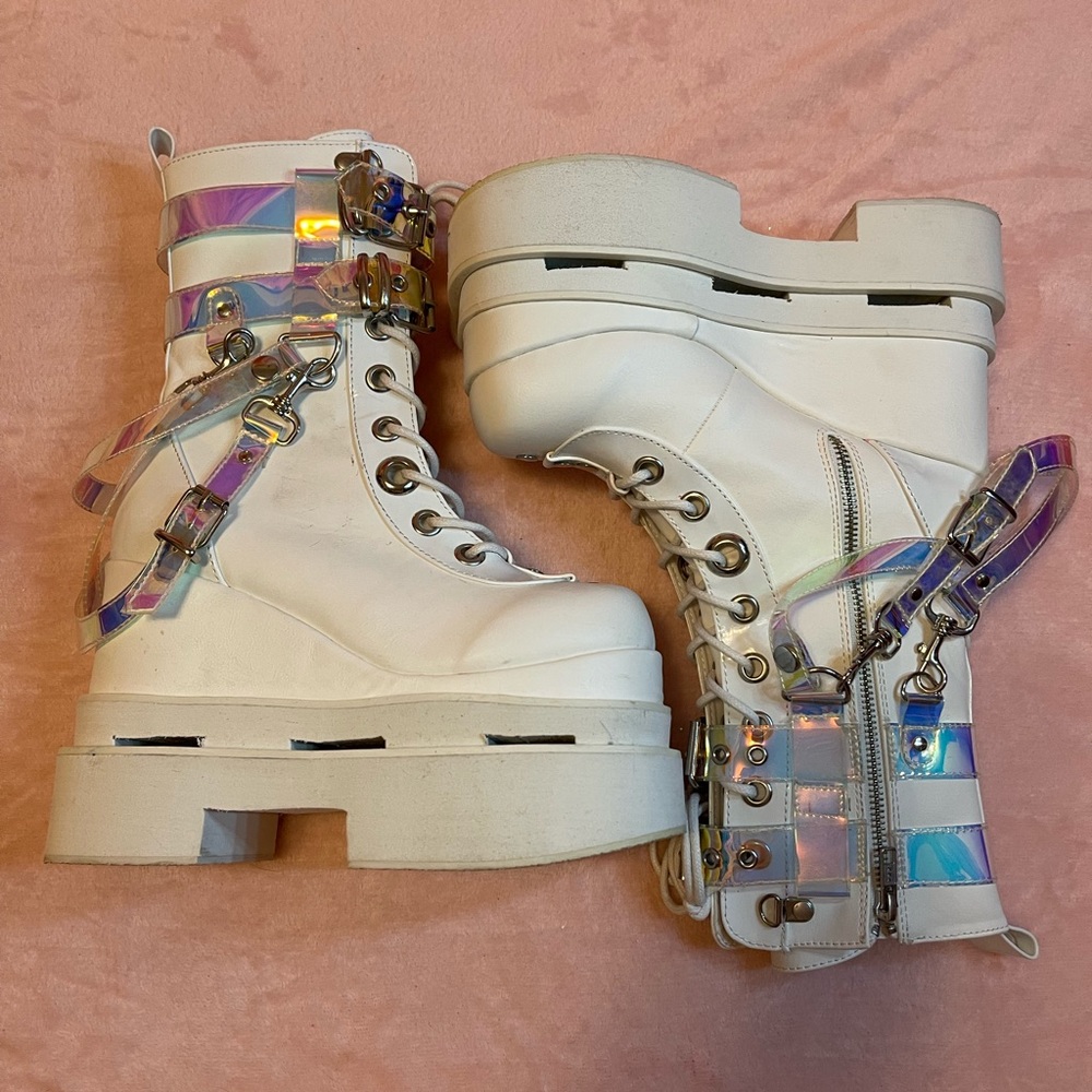 Size 8 Demonia EXTERNAL-115 White Vegan Leather-Patent